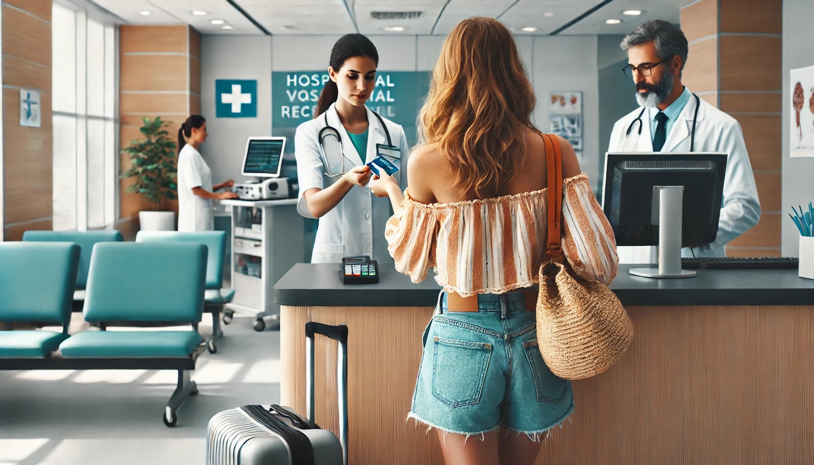 Internationale Krankenversicherung Kosten - Eine Frau bezahlt im Ausland ihre Behandlung im Krankenhaus