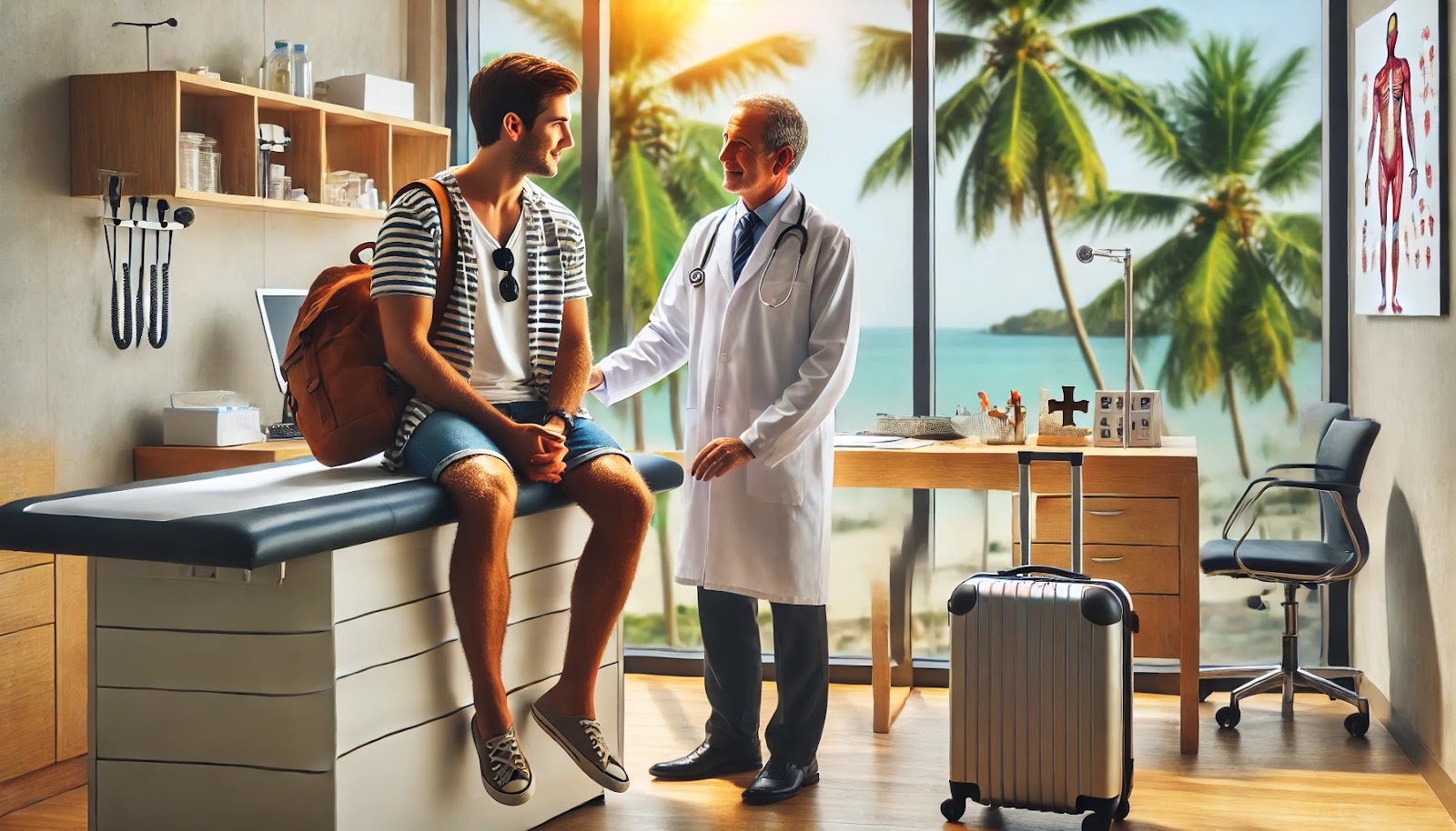 Internationale Krankenversicherung Preis - ein Expat sitzt in einem Behandlungszimmer beim Arzt